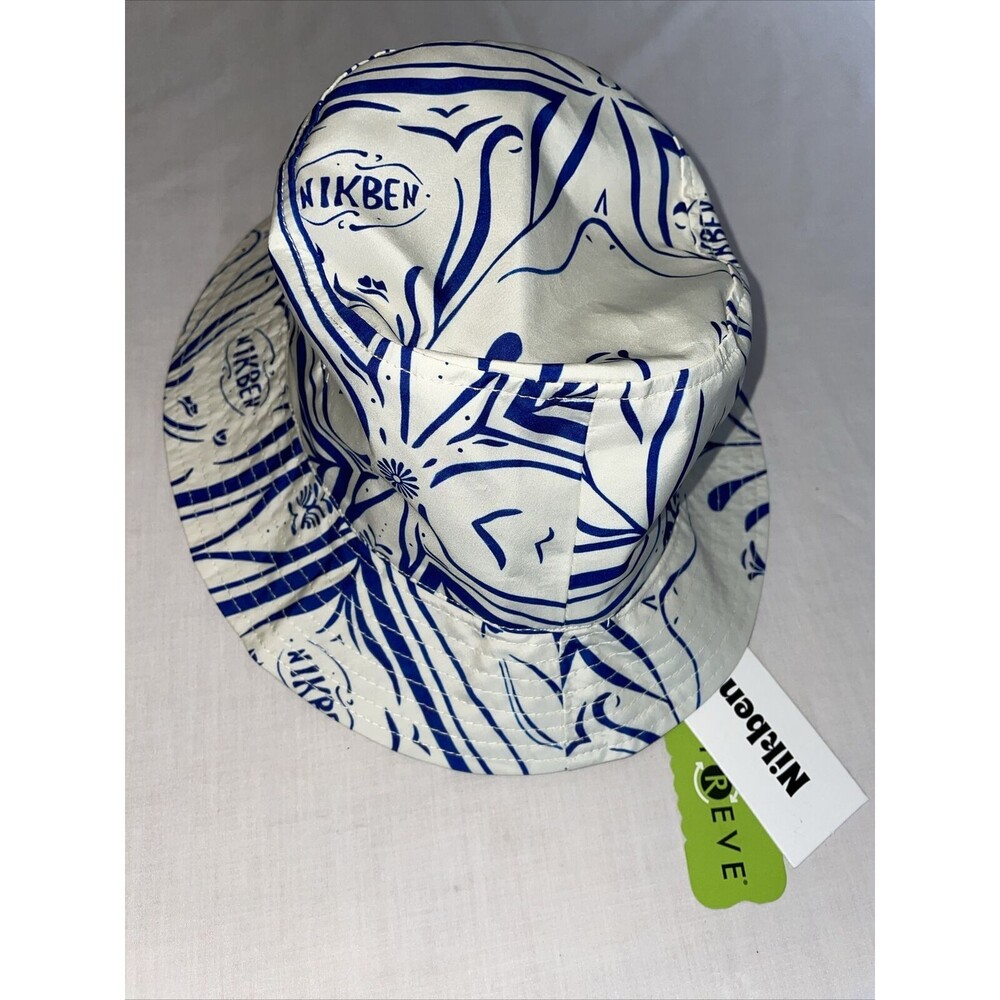 Nikben Unisex Beach Hat Size Medium White Blue Floral Fun Party Casual Comfort